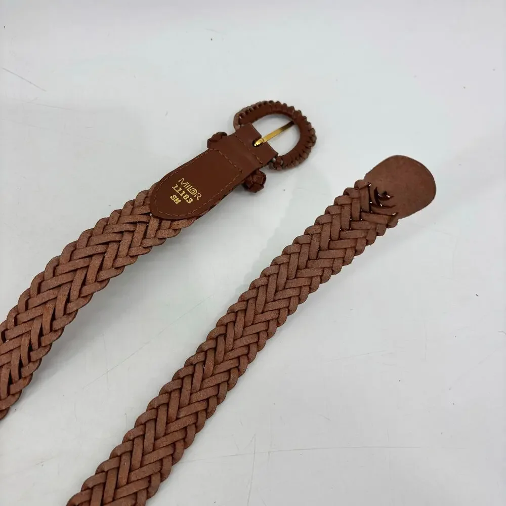 Milor Belt Womens Sz Small Medium Brown Braided Weaved